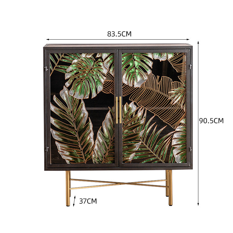 Tropical Glass Door Cabinet with Metal Frame - A Boho Chic Statement