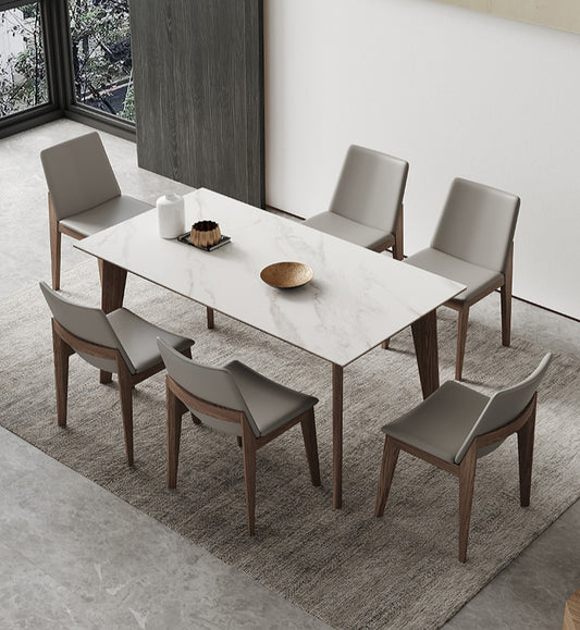 Ceramic Stone Dining Table with Ash Wood Chairs - Modern Minimalist Dining Set dining table dining table set dining table hong kong dining table hong kong dining table design dining table height dining table mat dining table and chairs dining table ikea