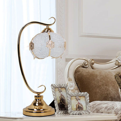 Vintage Floral Table Lamp with Curved Arm - A Touch of Romantic Elegance