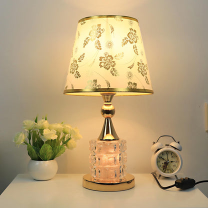 Vintage Floral Table Lamp with Crystal Base - A Touch of Romantic Elegance