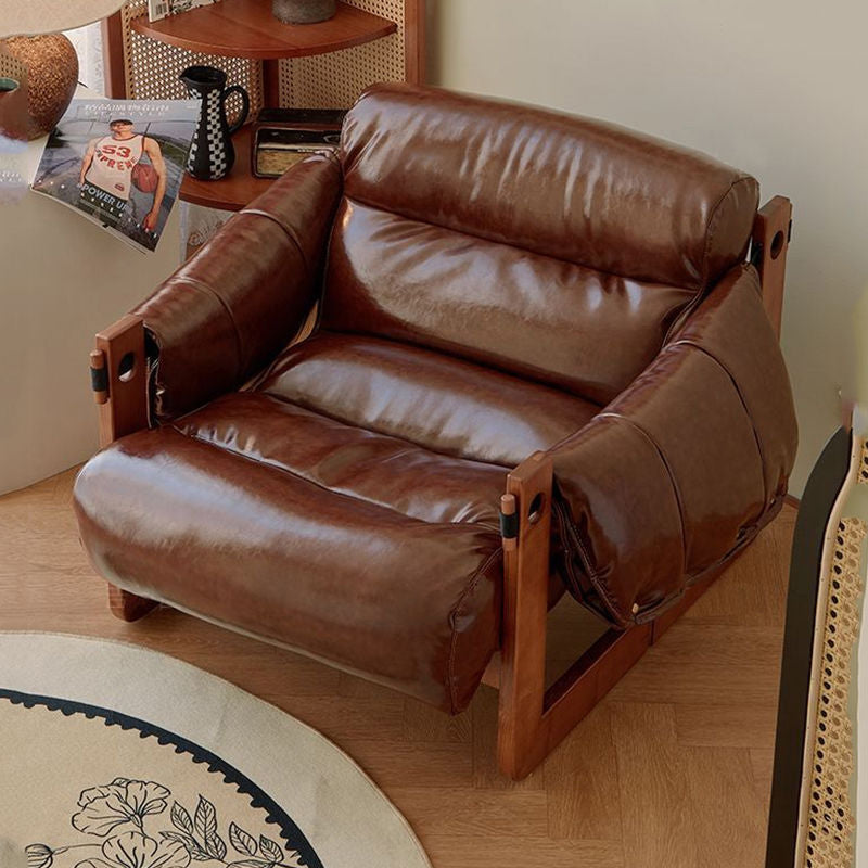 Vintage Leather Armchair - Mid-Century Modern Style with Wooden Frame