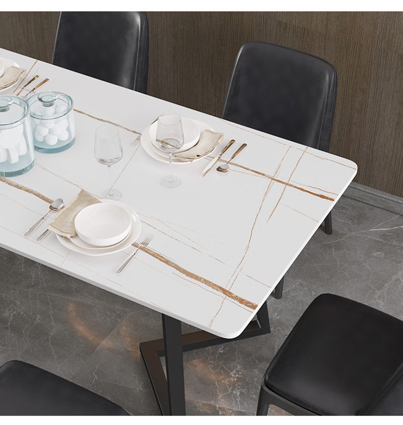 Modern Dining Table with Sleek Metal Base - Durable Rock Slab Top