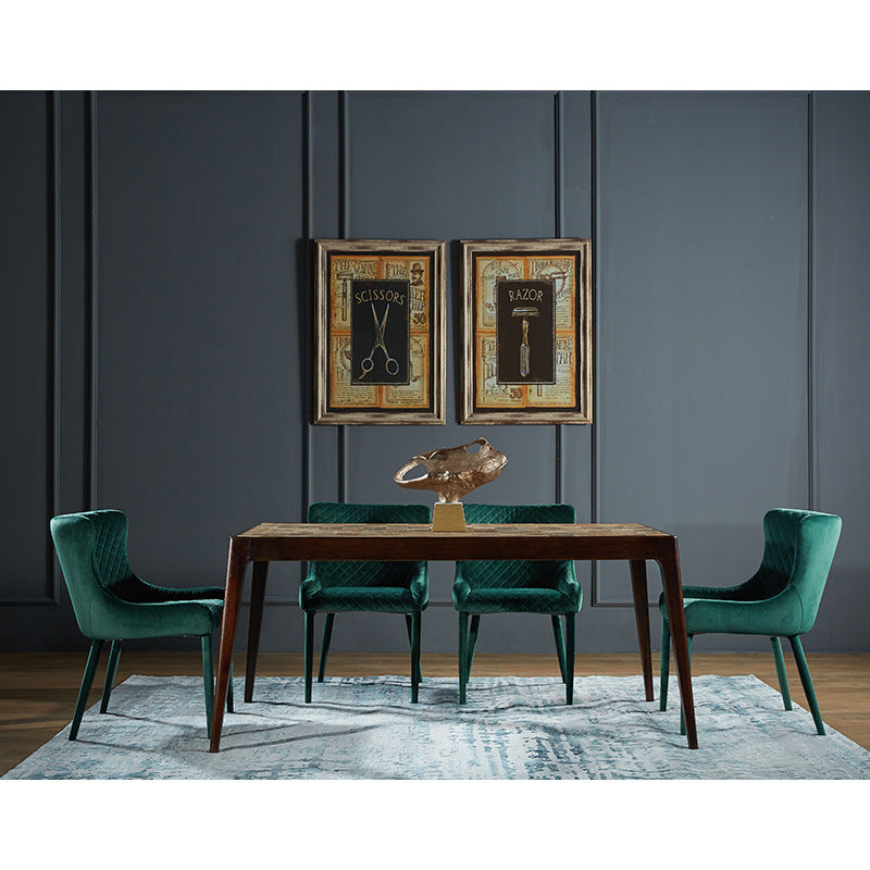 Velvet Dining Chair with Diamond Quilted Backrest - Modern Dining Room Chair