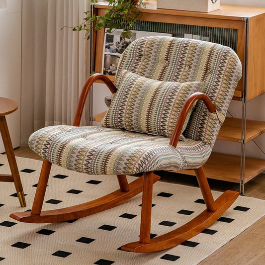 Rocking Recliners with Ottoman - Cozy Textile Chair with Wooden Frame