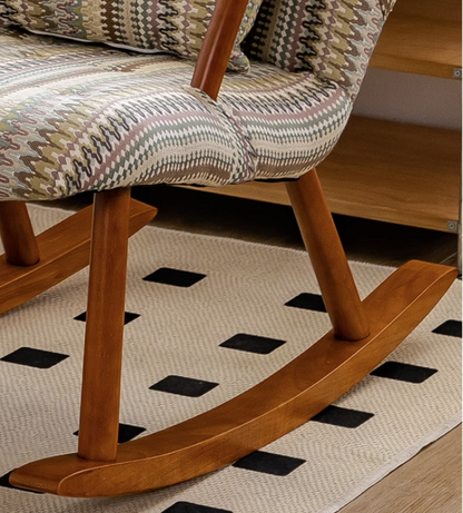 Rocking Recliners with Ottoman - Cozy Textile Chair with Wooden Frame