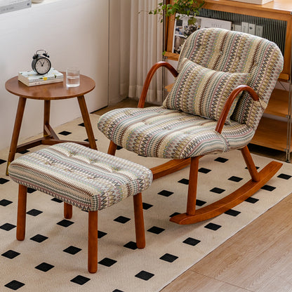 Rocking Recliners with Ottoman - Cozy Textile Chair with Wooden Frame