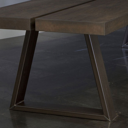 Industrial Chic Dining Table with Sleek Metal Base - Solid Wood Top