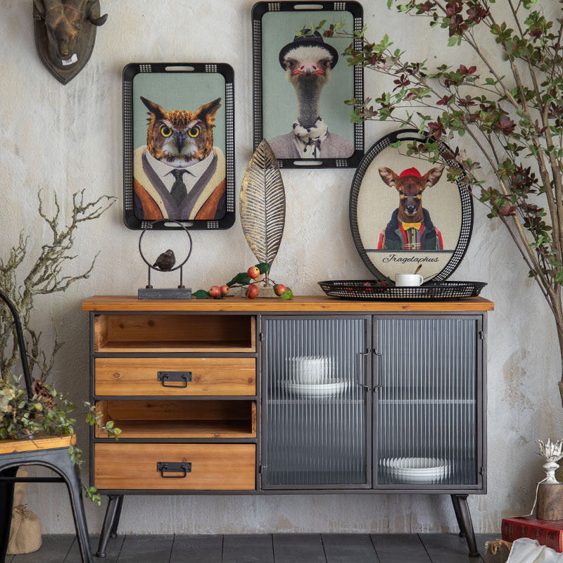 Industrial Sideboard with Glass Doors and Metal Frame