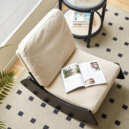 Rocking Corduroy Chair - Mid-Century Modern Style with Wooden Frame