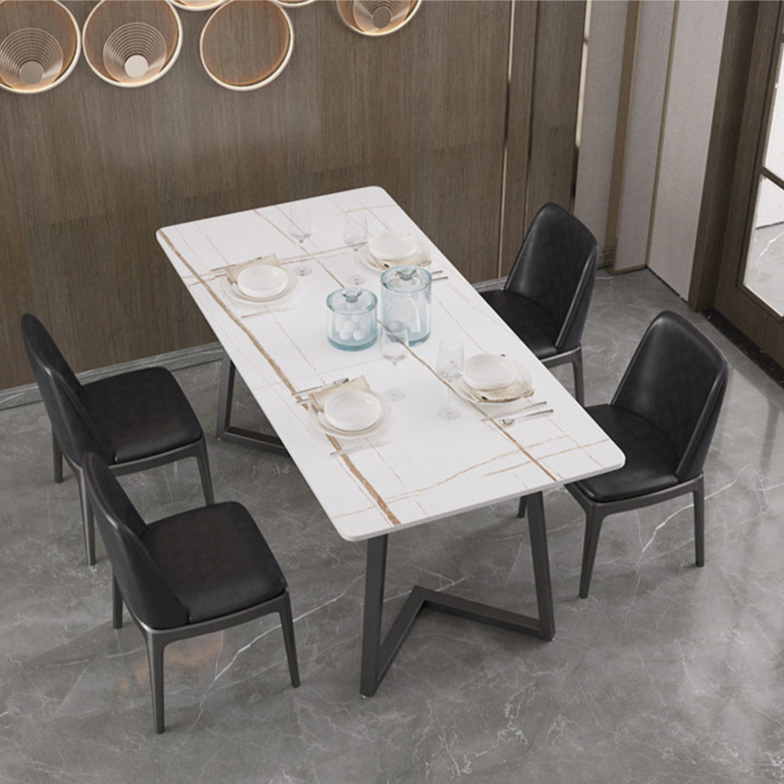 Modern Dining Table with Sleek Metal Base - Durable Rock Slab Top