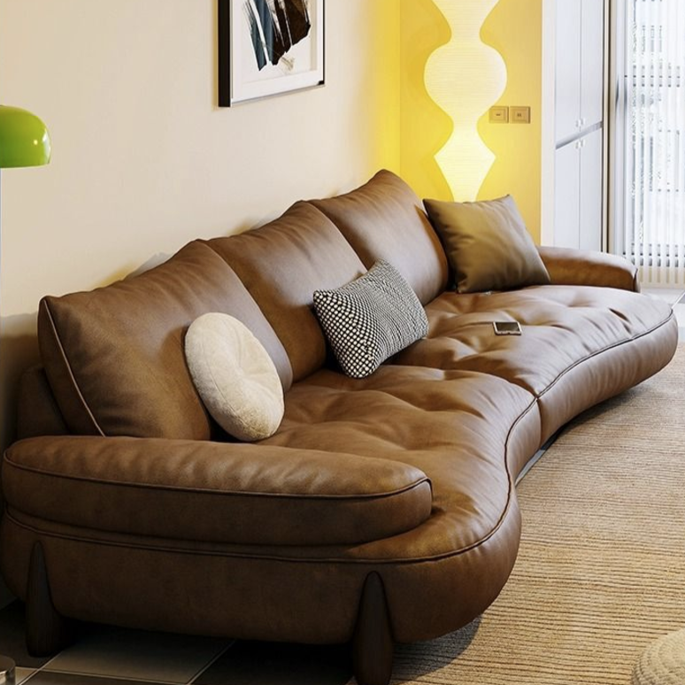 Modern Leather Sectional Sofa with Curved Design Crafted for Modern Living