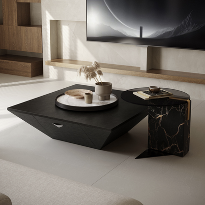 Modern Luxury Marble Top Coffee Table with Storage Shelf