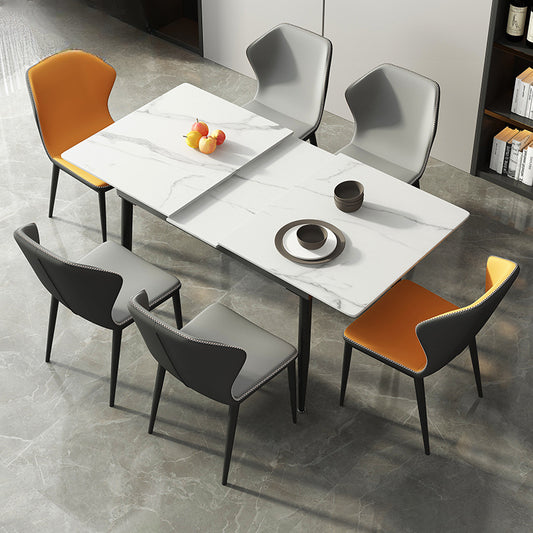 Extendable Dining Table Set with Marble Top - Sleek Metal Frame