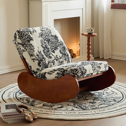 Rocking Floral Comfort Recliners with Ottoman - Stylish Wooden Rocker with Patterned Cushions