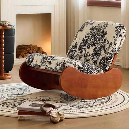 Rocking Floral Comfort Recliners with Ottoman - Stylish Wooden Rocker with Patterned Cushions