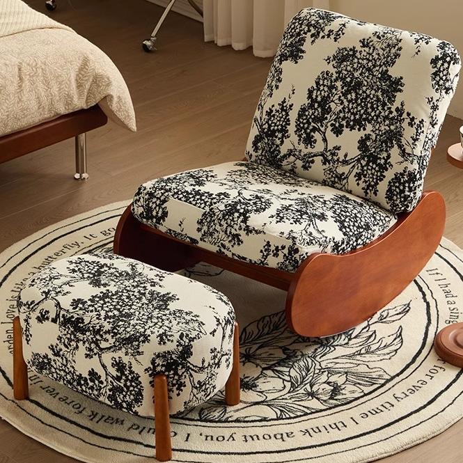 Rocking Floral Comfort Recliners with Ottoman - Stylish Wooden Rocker with Patterned Cushions