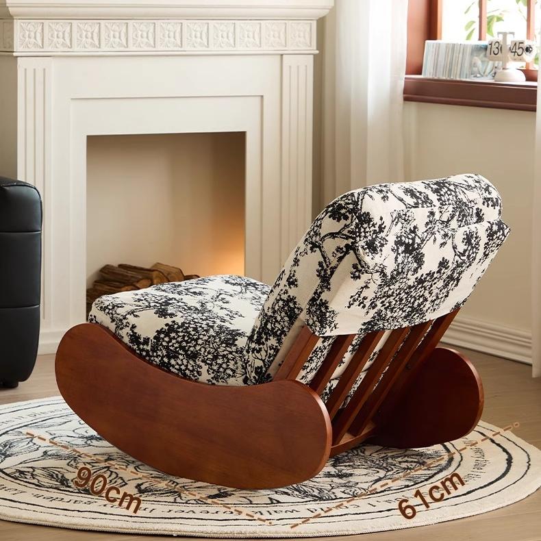 Rocking Floral Comfort Recliners with Ottoman - Stylish Wooden Rocker with Patterned Cushions