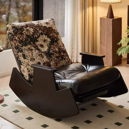 Rocking Recliner Chair with Retractable Footrest - Modern Comfort Chair with Leather and Textile