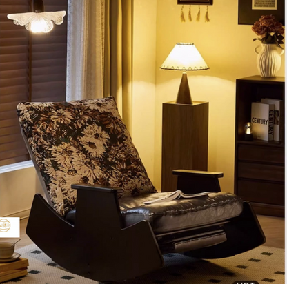 Rocking Recliner Chair with Retractable Footrest - Modern Comfort Chair with Leather and Textile