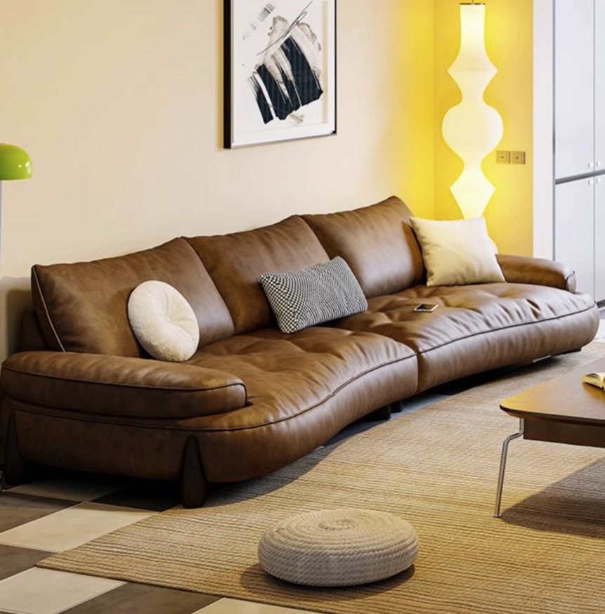 Modern Leather Sectional Sofa with Curved Design Crafted for Modern Living