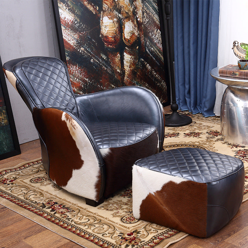 Luxury Cowhide Leather Recliner Chair with Ottoman - Vintage Style Comfort