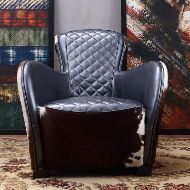 Luxury Cowhide Leather Recliner Chair with Ottoman - Vintage Style Comfort