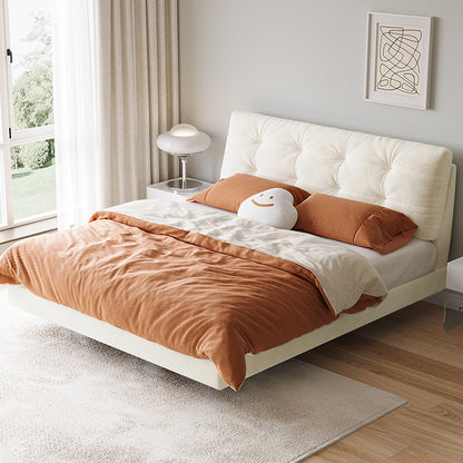 Queen Size Floating Platform Bed with Upholstered Headboard - Modern Minimalist Design