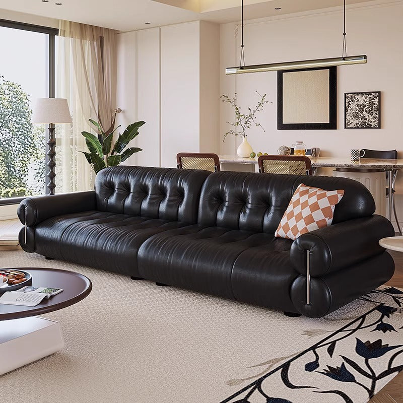 Cloud-Shaped Black Leather Sofa  – Luxury Living Collection for Modern Living Rooms