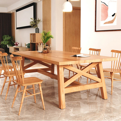 Rustic Wood Dining Table with X-Base Design