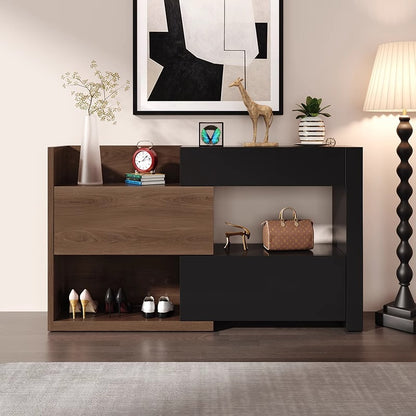 Modern Entryway Console Table with Shoe Storage and Open Shelving