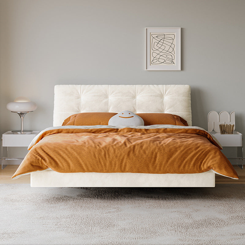 Queen Size Floating Platform Bed with Upholstered Headboard - Modern Minimalist Design