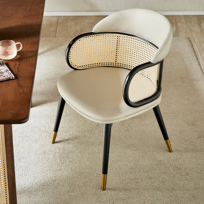 Modern Dining Chair with Rattan Backrest - Upholstered Dining Chair with Wood Legs