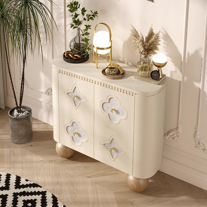 Curved Cabinet with Intricate Carvings and Gold Accents