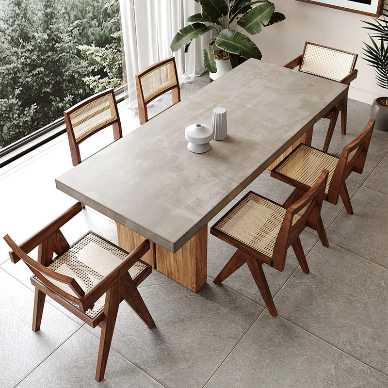 Modern Concrete Top Dining Table with Wooden Base