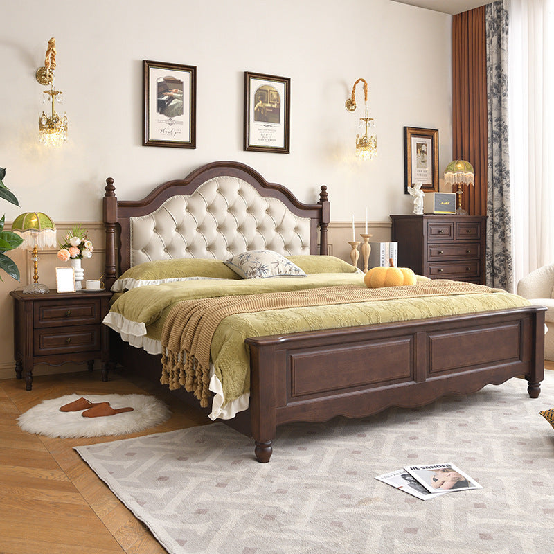 Vintage European Style Double Bed Frame with Upholstered Headboard