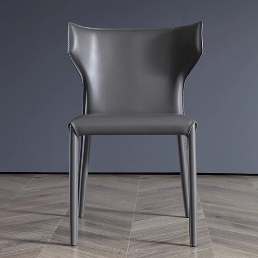 Modern Dining Chair with Wingback Design - Leather Upholstered Chair with Metal Legs