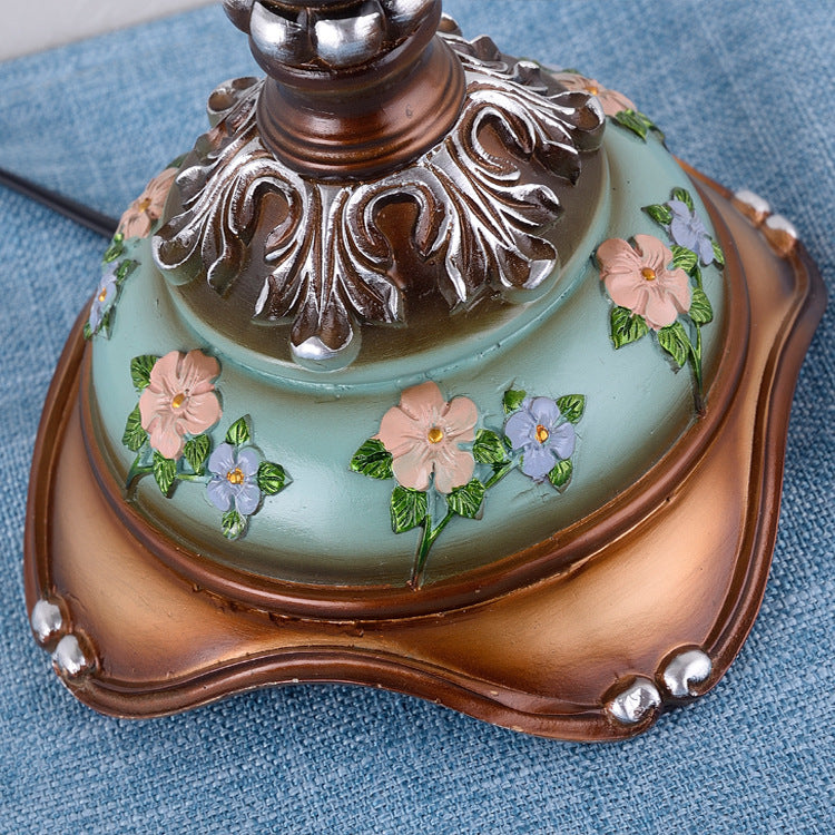 Vintage Blue Table Lamp with Beaded Shade - A Touch of Regal Elegance