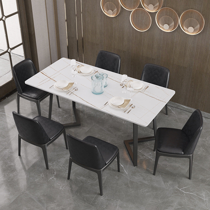 Modern Dining Table with Sleek Metal Base - Durable Rock Slab Top