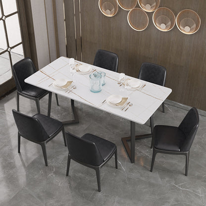 Modern Dining Table with Sleek Metal Base - Durable Rock Slab Top