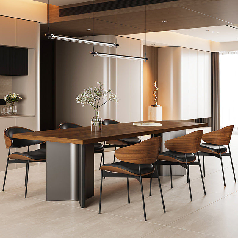 Modern Dining Table Set with Sleek Metal Base - Solid Wood Top