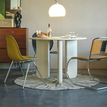 Modern Round Dining Table with Unique Wooden Base