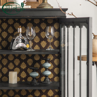 Vintage-Inspired Display Cabinet with Glass Doors and Gold Accents