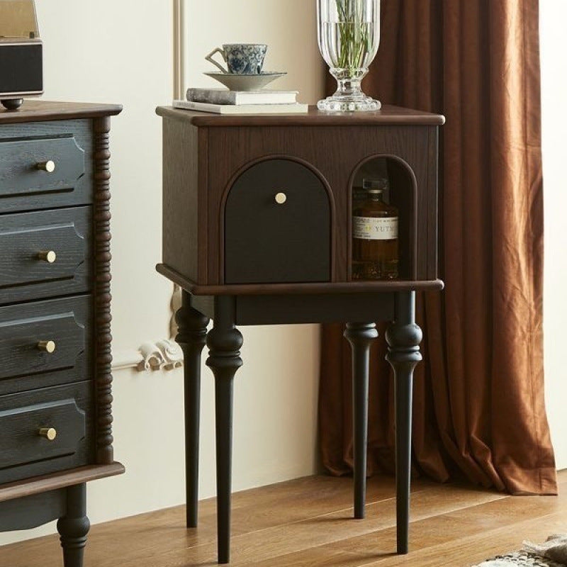 Vintage-Inspired Side Table with Arched Design and Hidden Storage