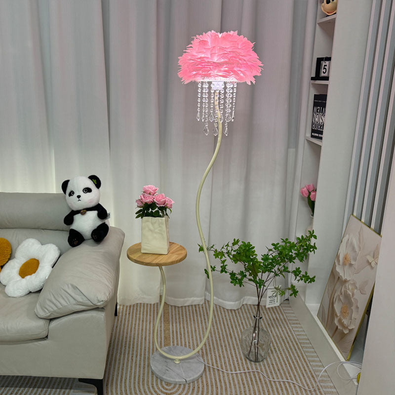 Feathery Floor Lamp with Crystal Accents - A Whimsical Touch