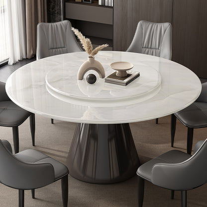 Modern Round Marble Dining Table with Rotating Top - Sleek Stainless Steel Base