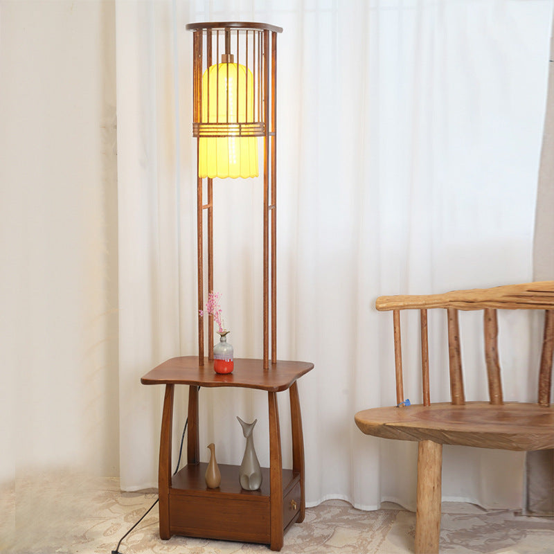 Rustic Bamboo Floor Lamp with Storage Shelf - A Natural Beauty