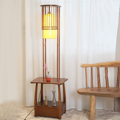 Rustic Bamboo Floor Lamp with Storage Shelf - A Natural Beauty