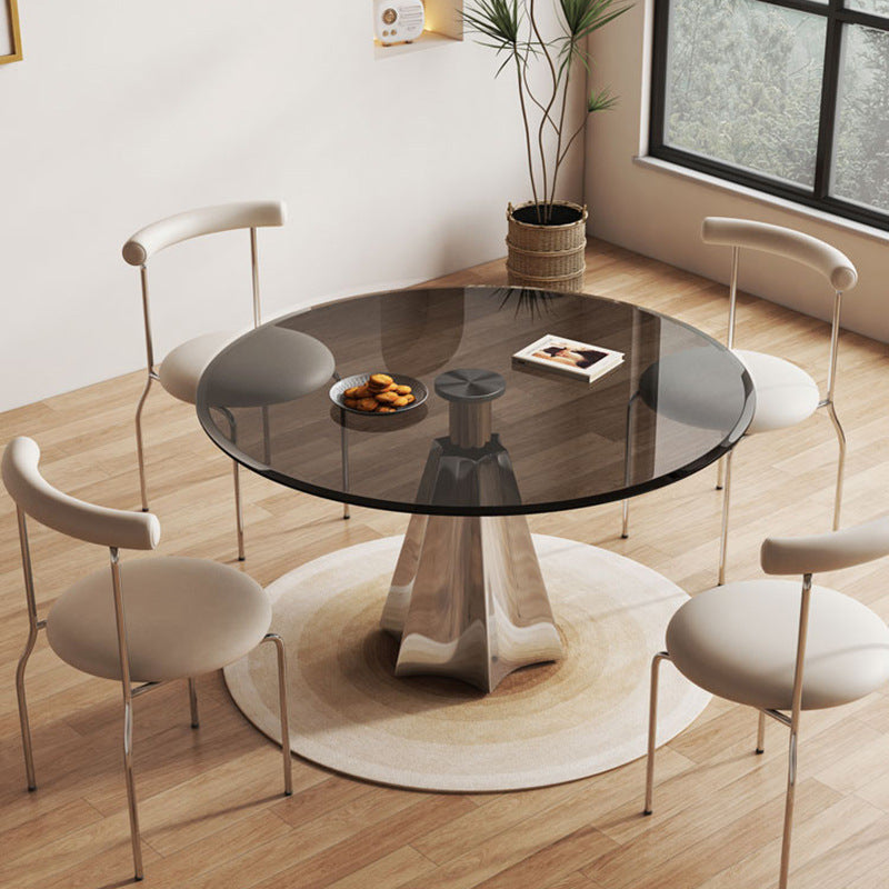 Modern Round Glass Dining Table - Sleek Stainless Steel Base