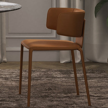 Modern Dining Chair with Unique Backrest Design - Leather Upholstered Chair with Metal Legs