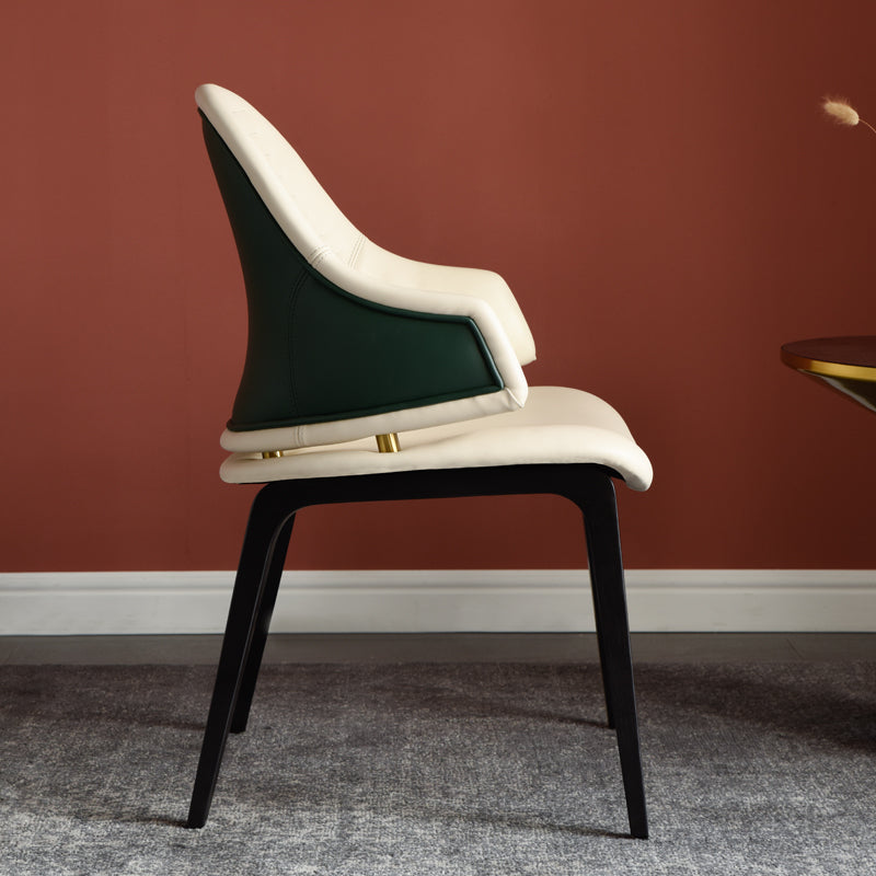 Modern Dining Chair with Unique Leather Design - Upholstered Chair with Wooden Legs